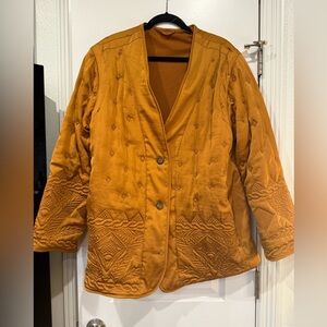 Free People Women’s Quilted Embroidered Jacket in Mustard